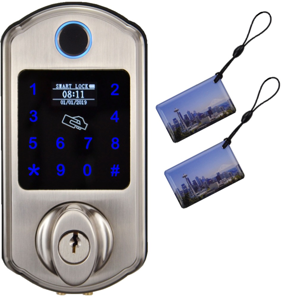 Keyless Touchscreen Fingerprint Deadbolt Door Lock Support LCD, Code, RFID Card Reader and Keys