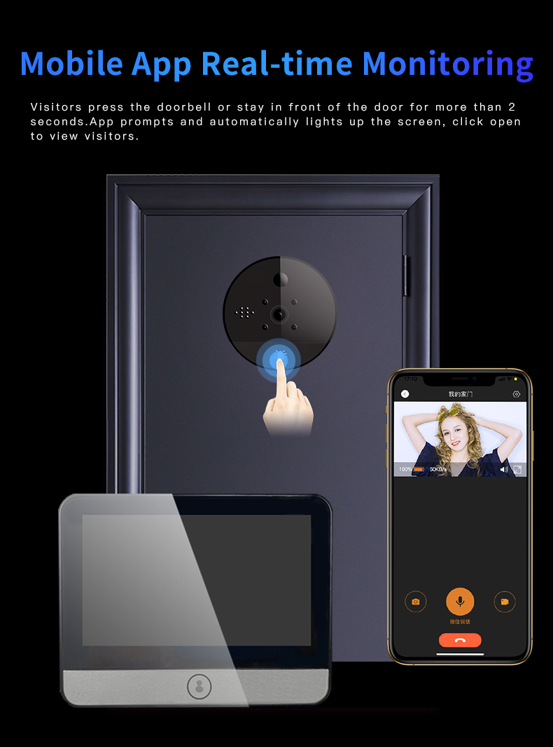 WIFI Peephole Door Viewer With Intertalk and Remote control Functions 